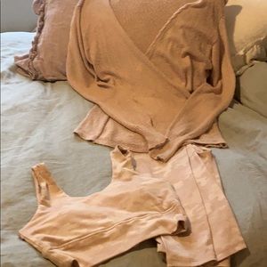 Soybu leggings, jog bra and wrap front sweater